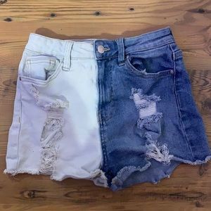 No boundaries half white and half blueish jean shorts great for summer!